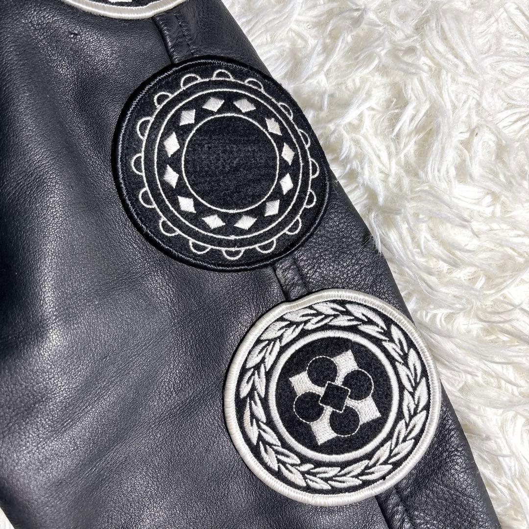 希少 00s PRODUCT 袖レザー スタジャン 刺繍 L ブラック レア