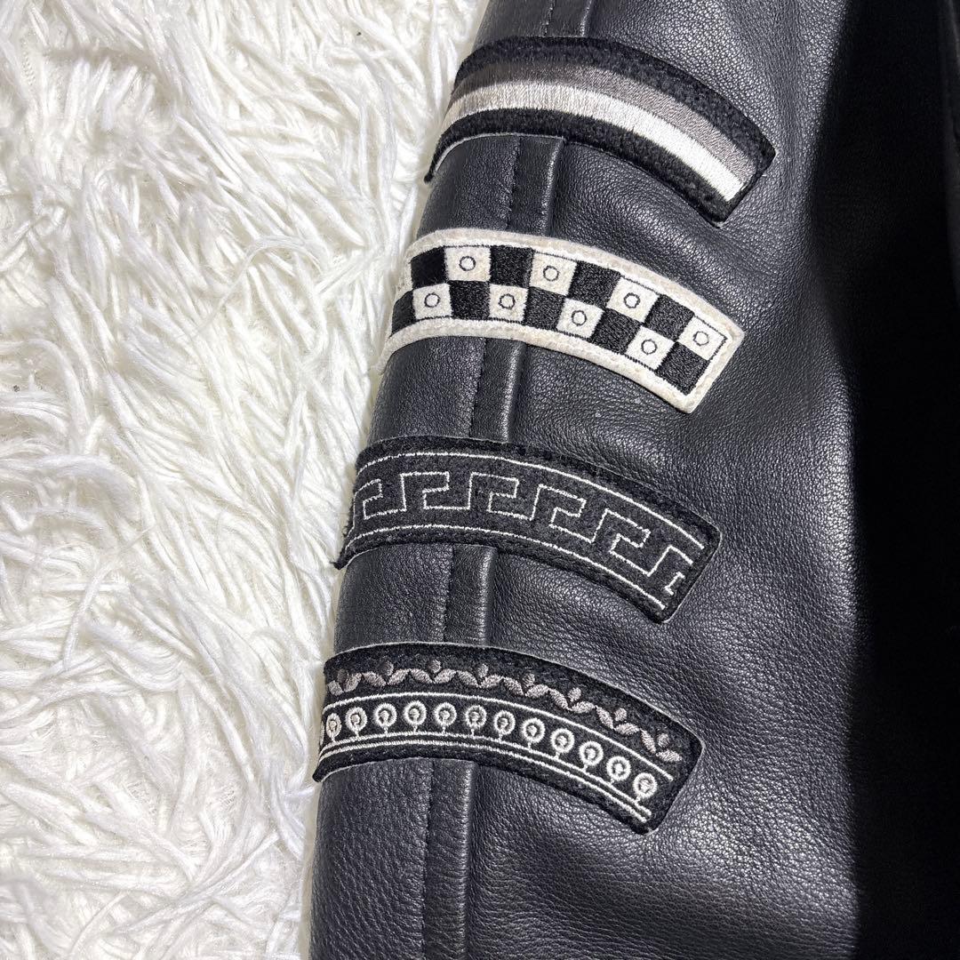 希少 00s PRODUCT 袖レザー スタジャン 刺繍 L ブラック レア