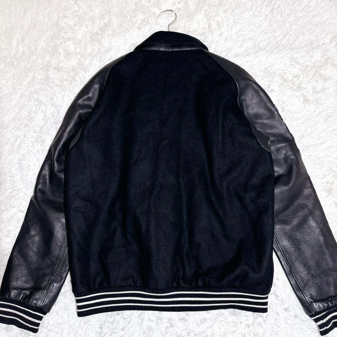 希少 00s PRODUCT 袖レザー スタジャン 刺繍 L ブラック レア