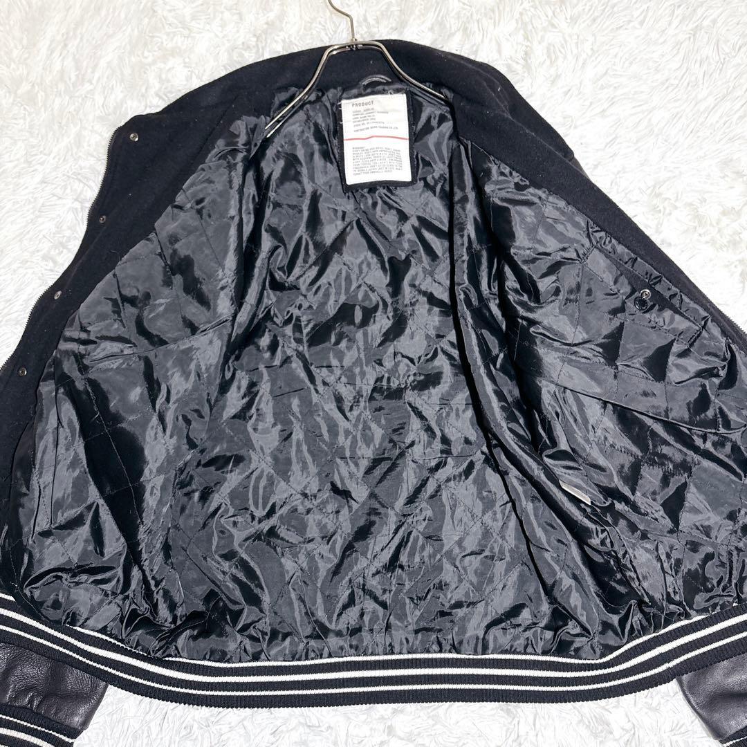 希少 00s PRODUCT 袖レザー スタジャン 刺繍 L ブラック レア