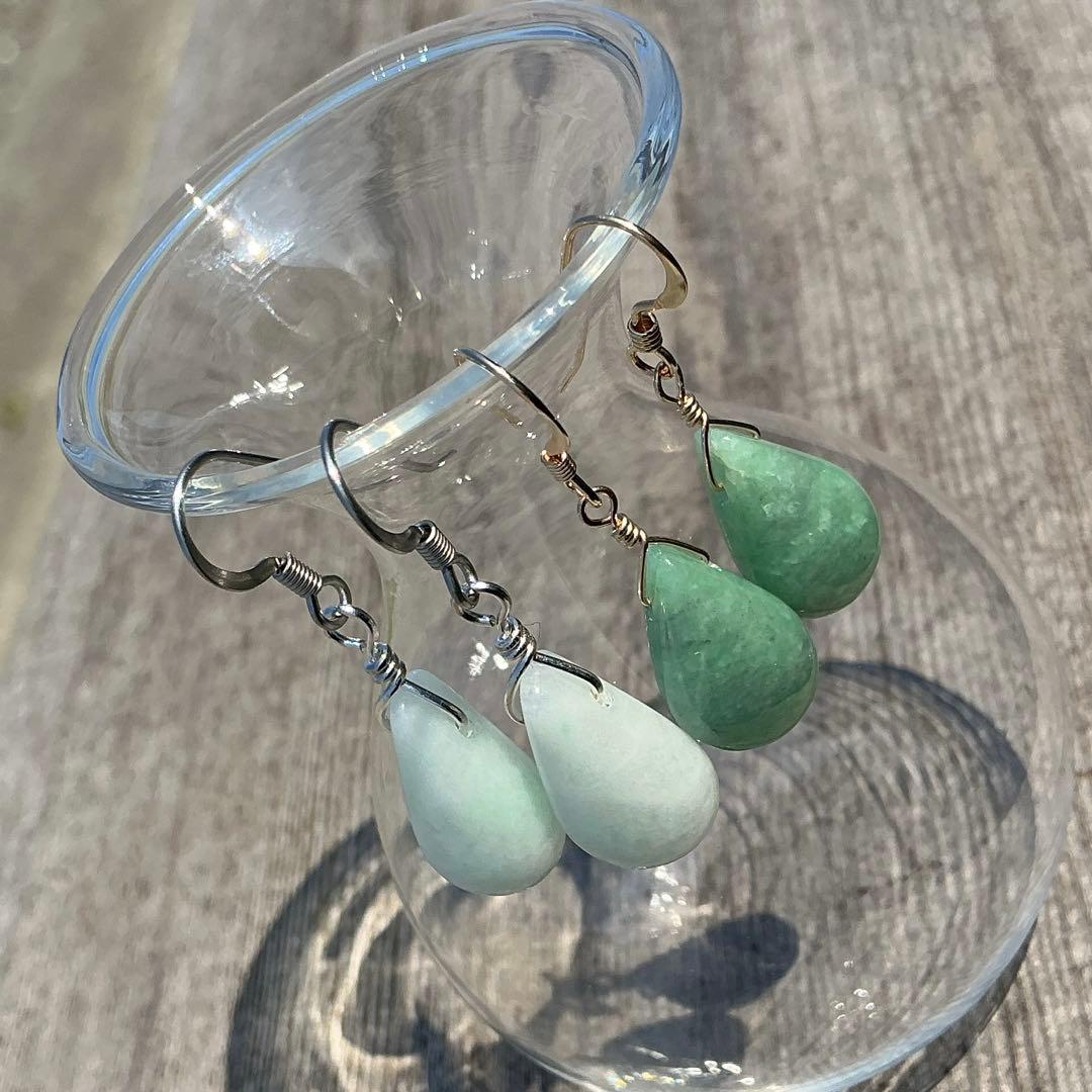 【専用】コン沢翡翠&金山翡翠　ティアドロップピアス　14kgf