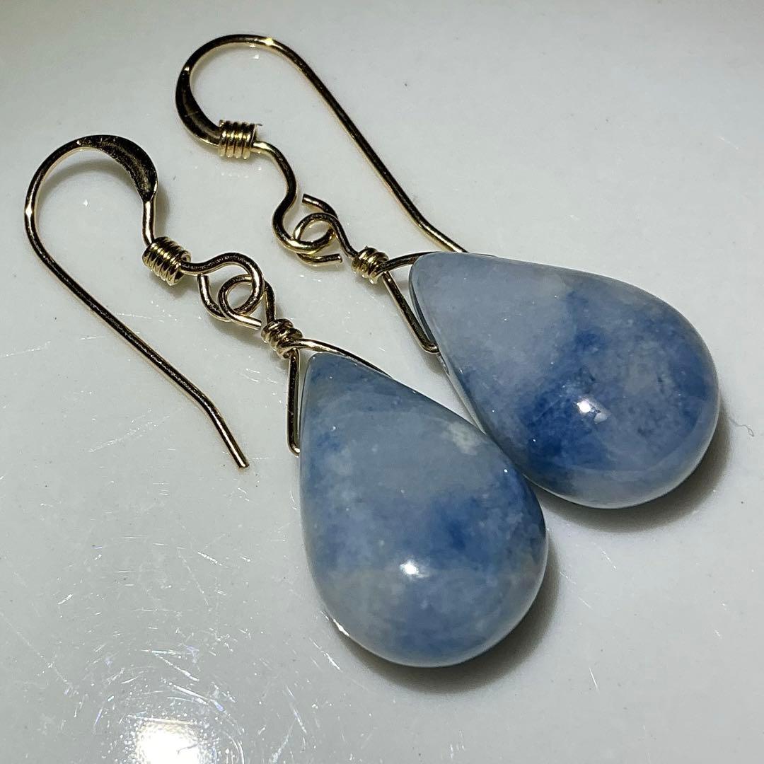 【専用】コン沢翡翠&金山翡翠　ティアドロップピアス　14kgf