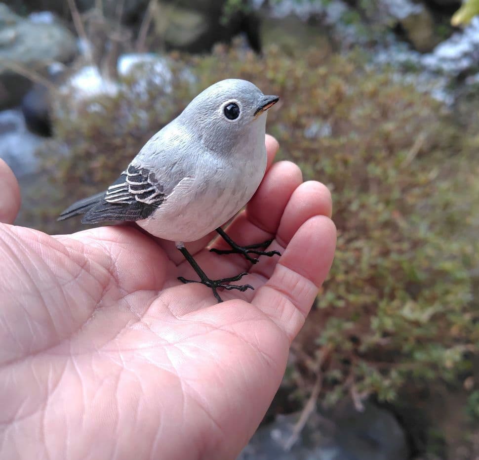 小さなバードカービング コサメビタキ 野鳥 木彫り