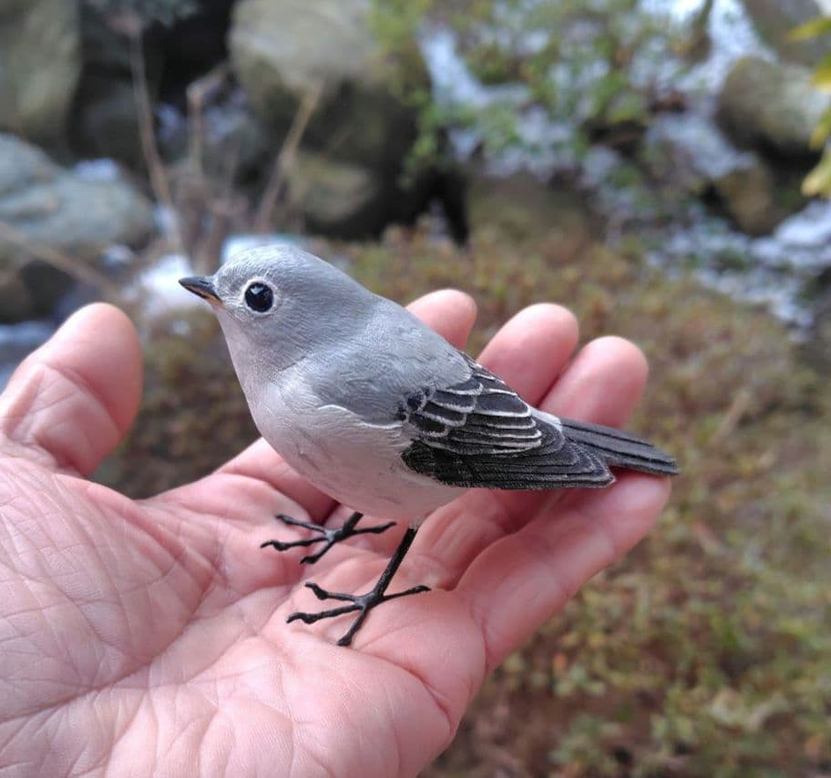 小さなバードカービング コサメビタキ 野鳥 木彫り