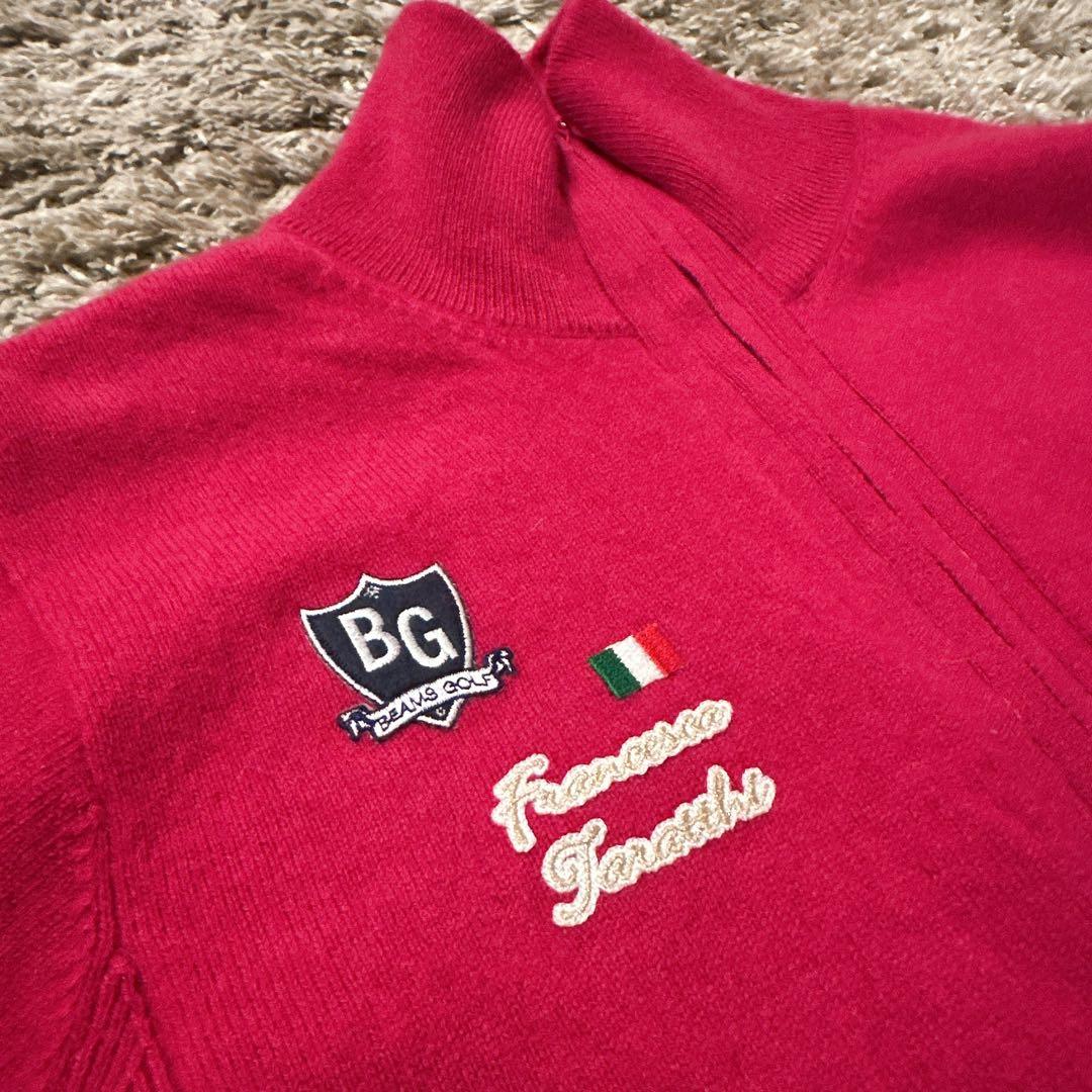 BEANS GOLF ビームスゴルフ 濃ピンク カシミヤ ジップアップセーター