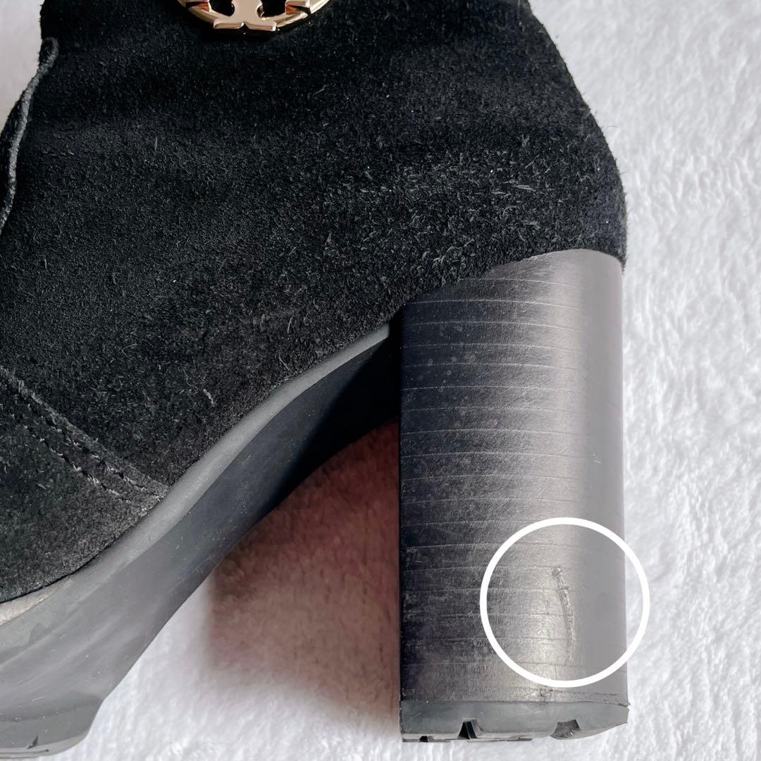 トリーバーチ スゥェード ブーツ ゴールド金具 サイドジップ 太ヒール 黒