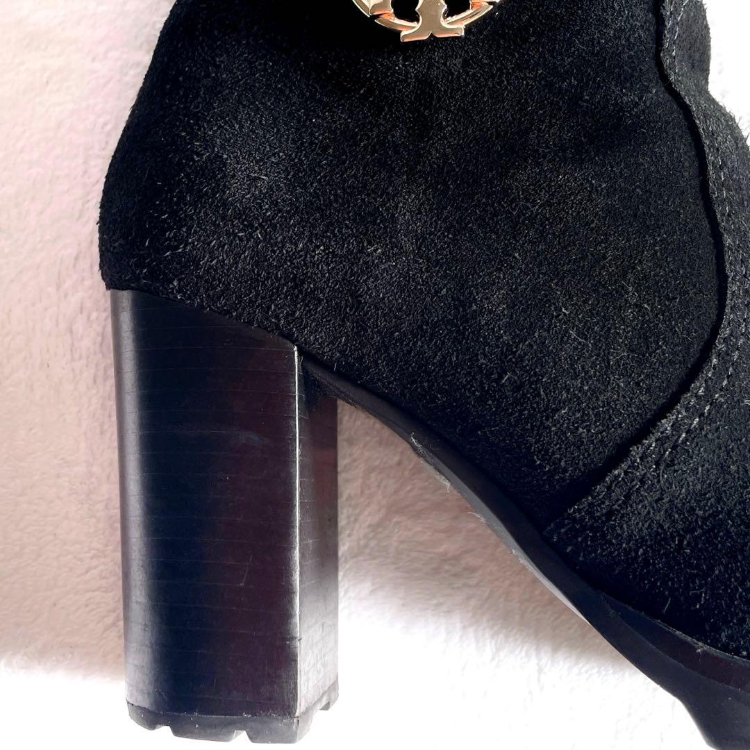トリーバーチ スゥェード ブーツ ゴールド金具 サイドジップ 太ヒール 黒