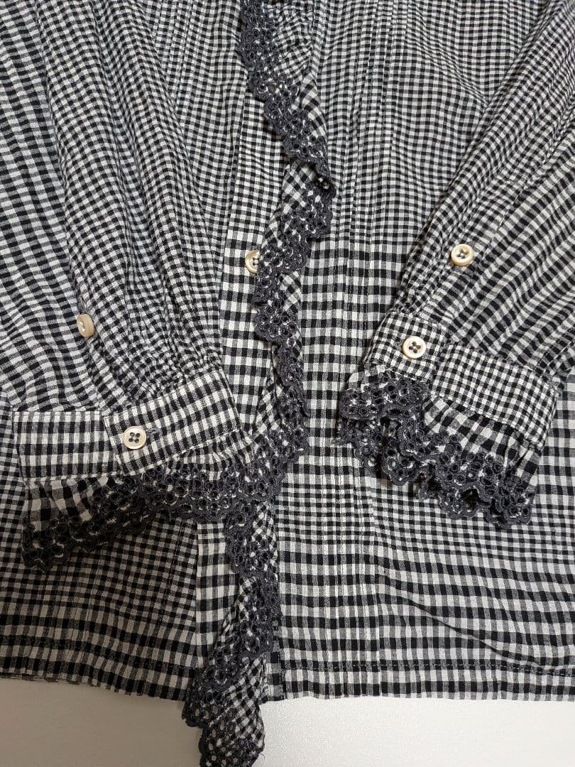 45R　春風インドカディのフリルブラウス　影色ギンガムチェック