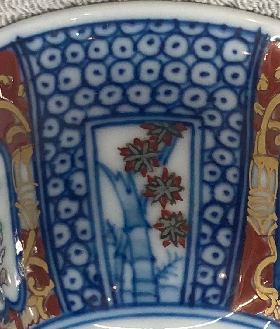 B97s  柿右衛門窯　煎茶碗 6客　松竹梅に菊図　「福」銘　箱無し