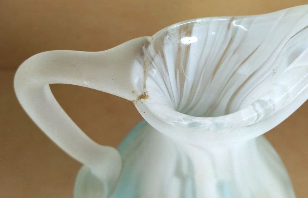 【本物保証】藤田喬平 手吹 花瓶(水色系,手付) 共箱 高さ23㎝