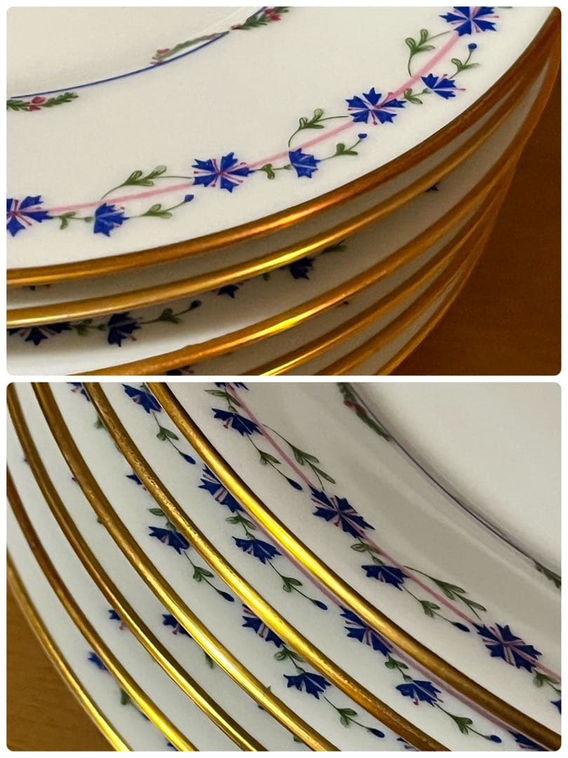 【北海道から発送】希少品　レイノー・リモージュ★ブルーエ　矢車菊★デザート皿6枚