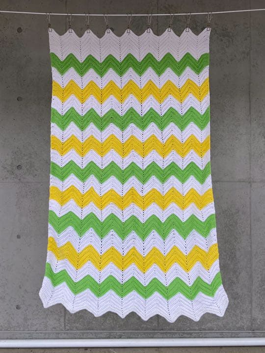 古着 ビンテージ 80s イナズマ 模様 グラニー ブランケット キャンプ ラグ