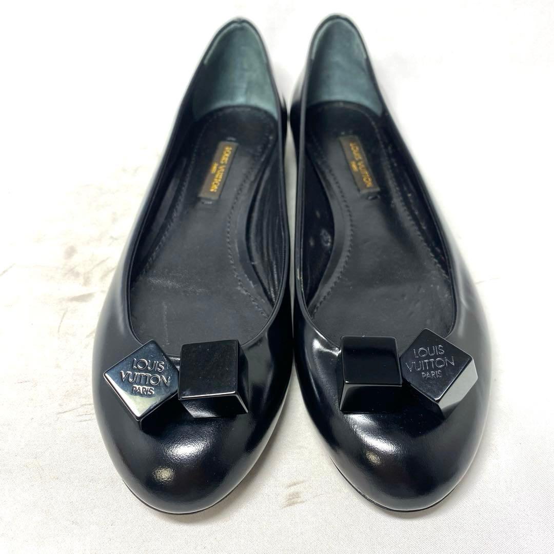 試着程度ルイヴィトン　サイズ表記「35」22.5 ブラックレザー　バレエシューズ
