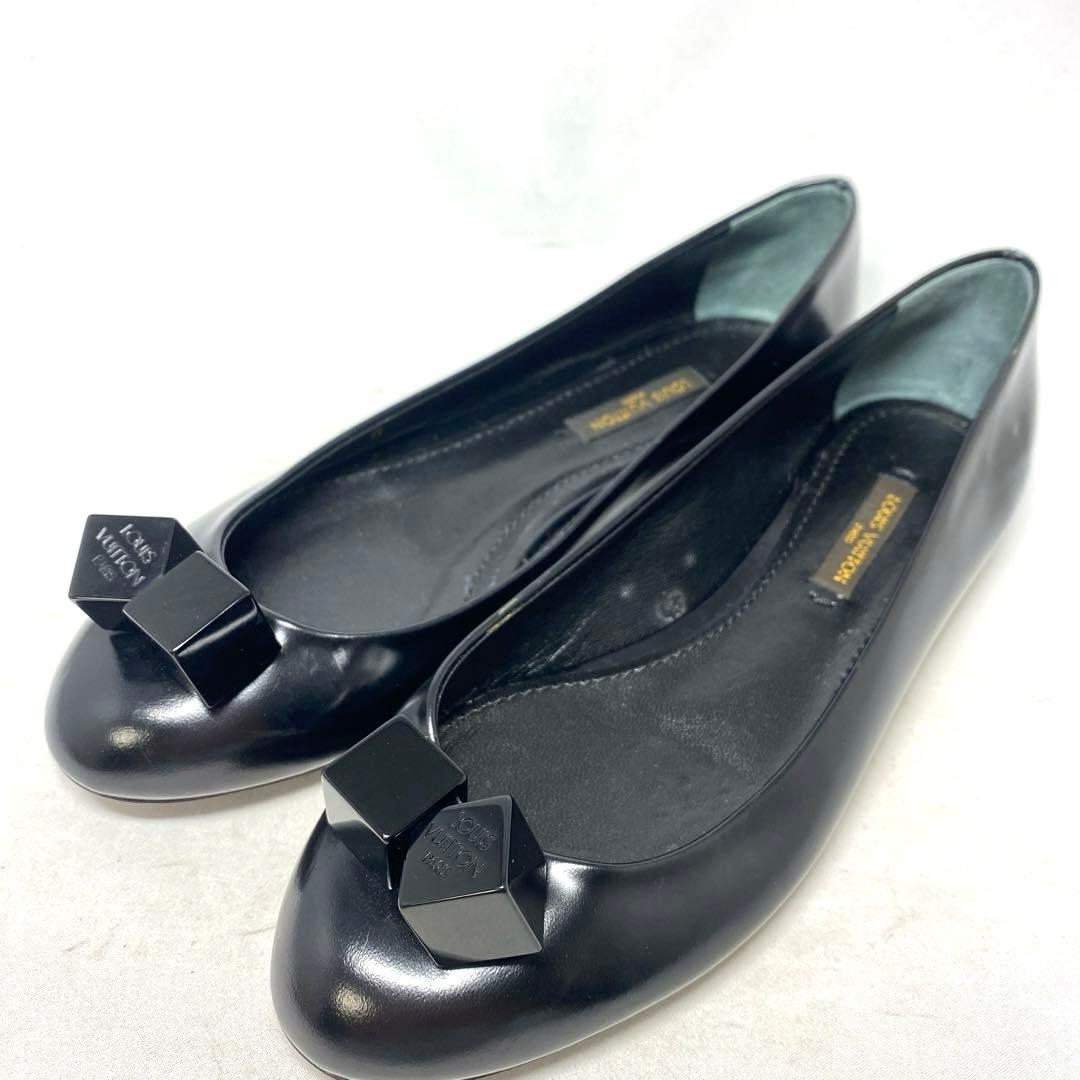試着程度ルイヴィトン　サイズ表記「35」22.5 ブラックレザー　バレエシューズ