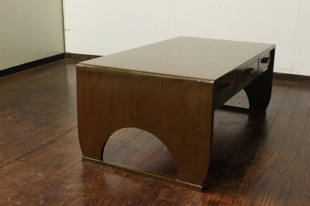 古い文机！抽斗3杯！和時代物テーブルローボードテレビ台古民家古家具作業台黒柿模様