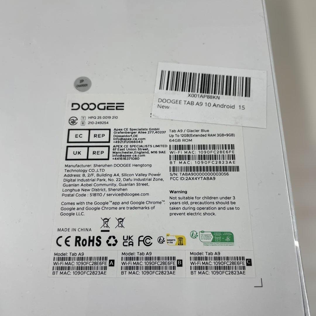 Androidタブレット本体 DOOGEE Tab A9 64GB 12GB RAM