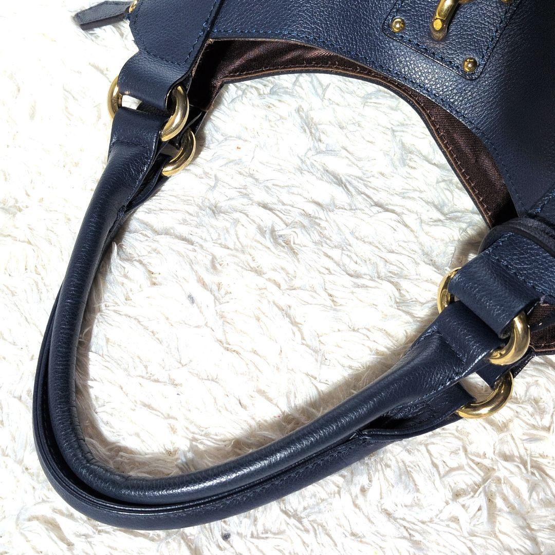 【極美品 A4◎】ハマノ　ペアシェイプ　トートバッグ　カデナ　シボ革　ネイビー