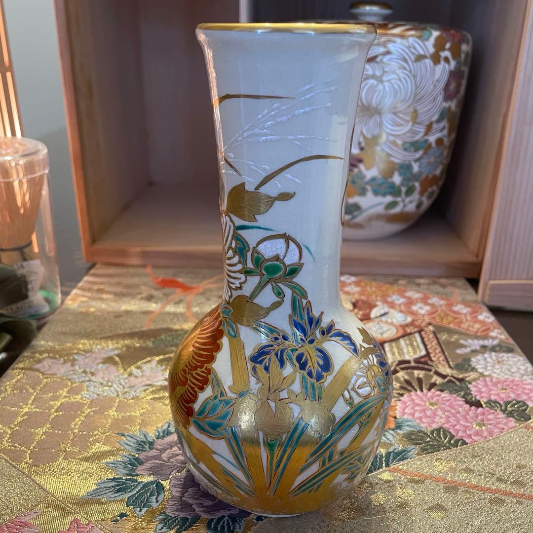 新品　豪華　京焼　仁清写　通次崇山造　色絵金彩　牡丹模様　皆具　茶道具　4点