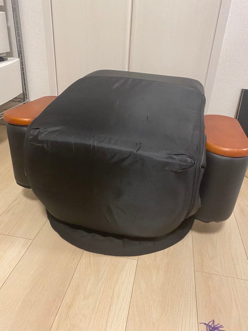 リクライニング 1人掛けソファ 黒　ウッド調　収納付き