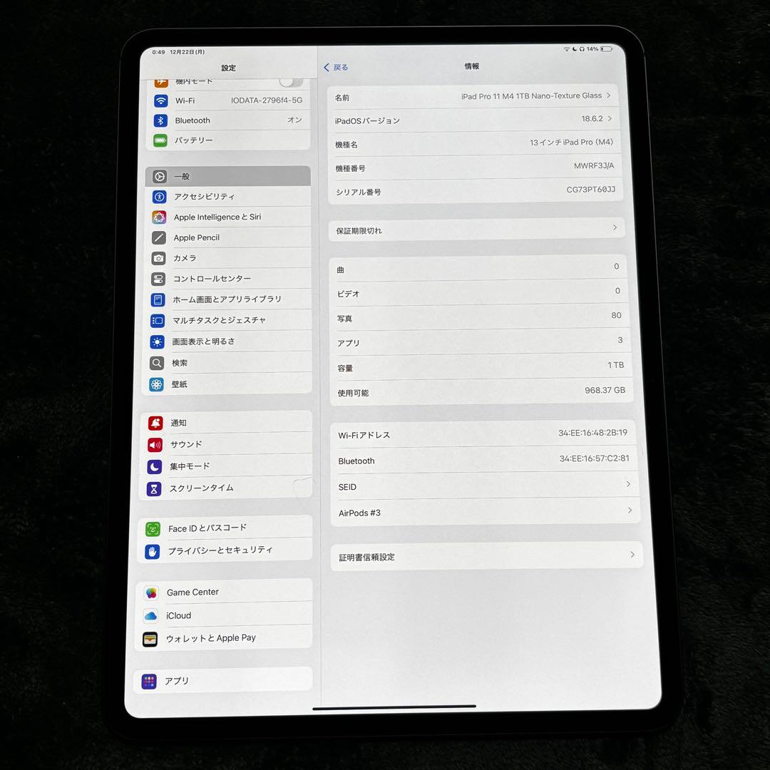 アップル iPad Pro M4 13インチ 1TB Nano-Texture