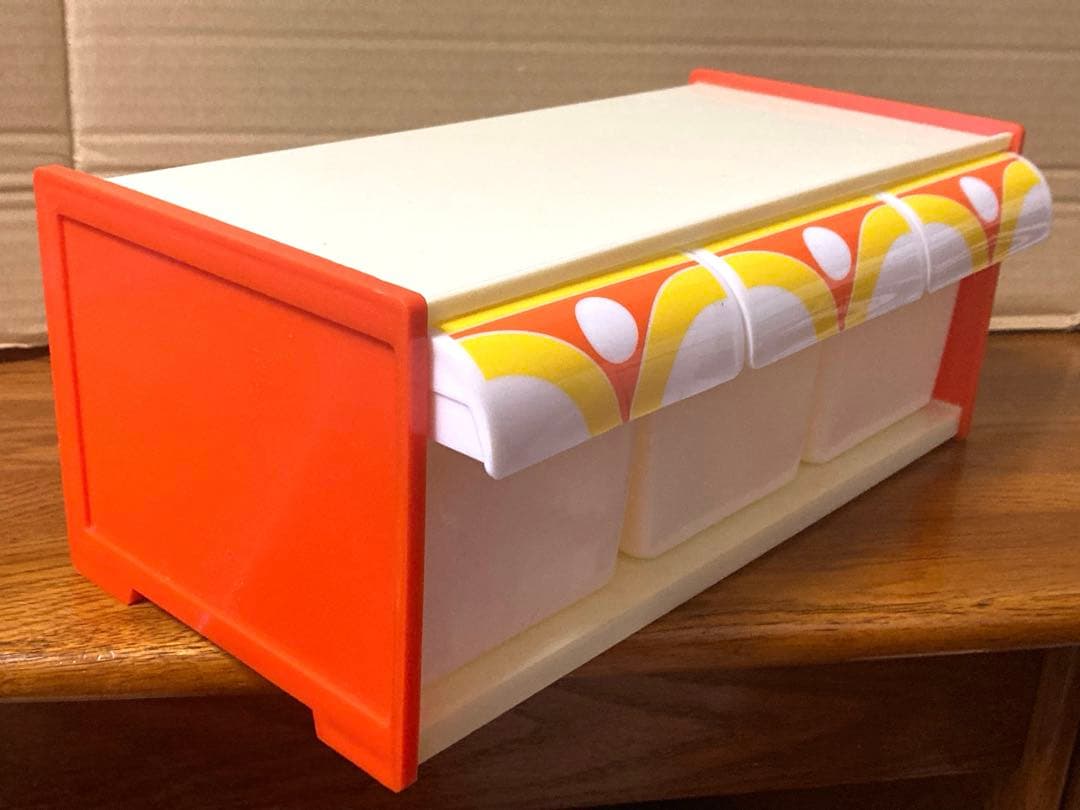 希少 70年代 ビンテージ 調味料ケース 3連ラック 小物入れ 昭和 レトロ