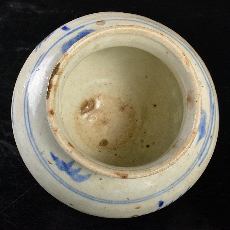 朝鮮美術　李朝　高麗白磁　染付　草文　小壷　M　R5738