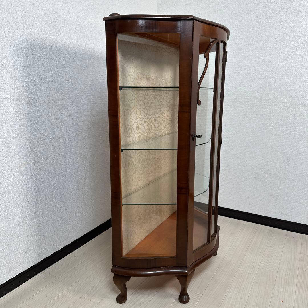 英国アンティークスタイル サーペンタインフロント 猫脚 飾り棚 is2※