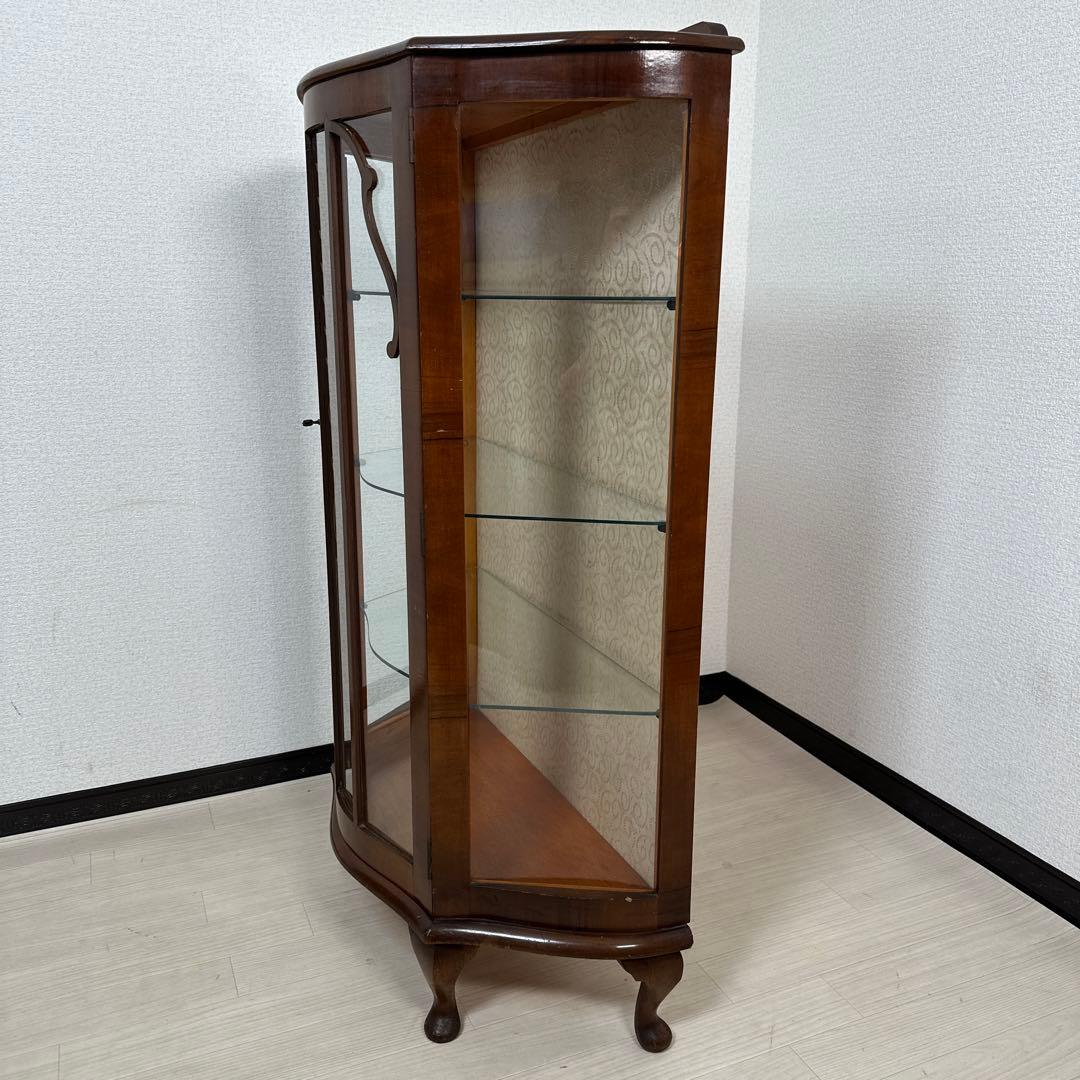 英国アンティークスタイル サーペンタインフロント 猫脚 飾り棚 is2※