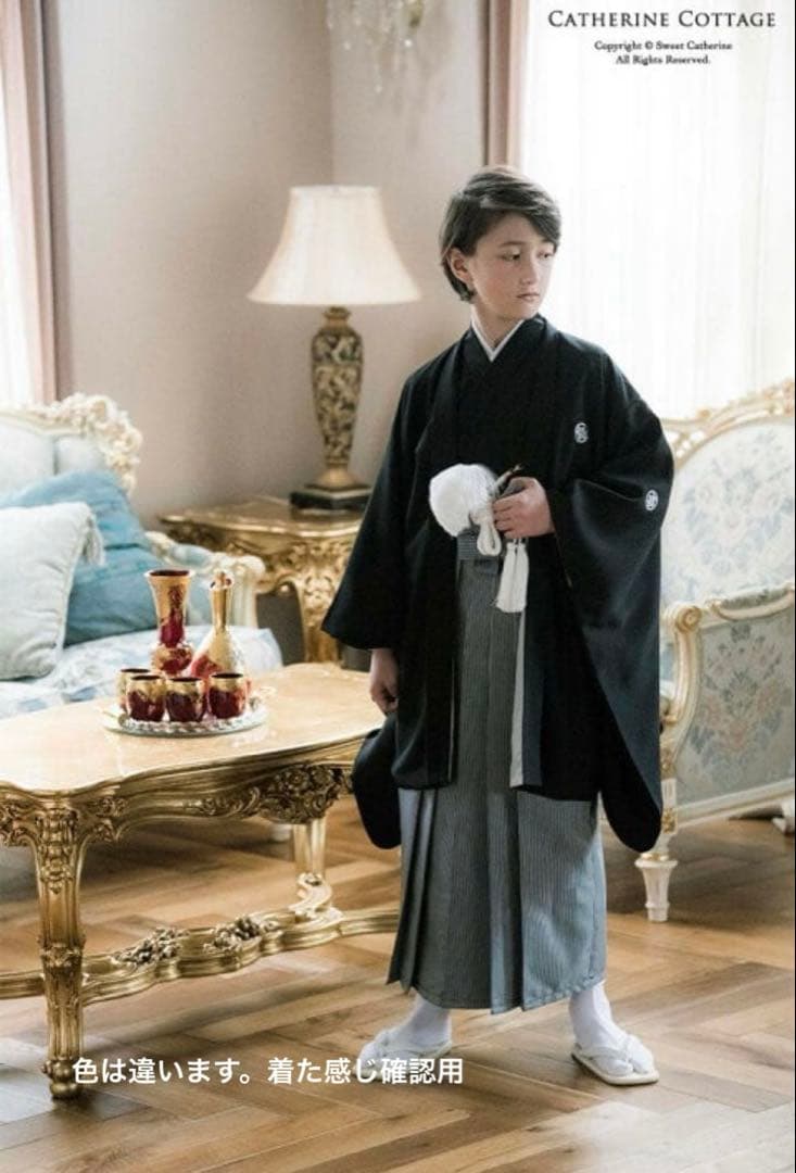 七五三　ネイビー デニム 羽織付き和服　卒業式