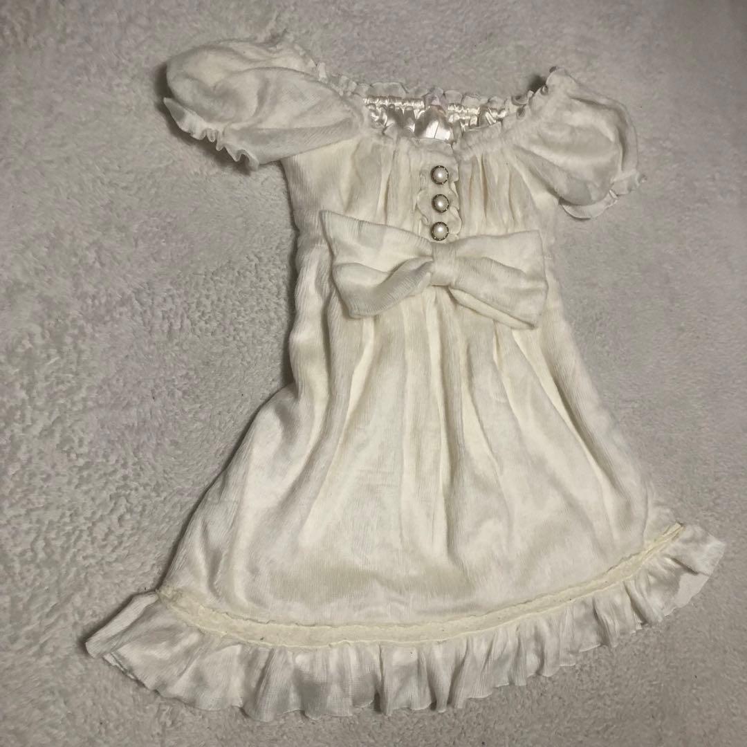 LIZ LISA ビッグリボン　オフショルニットワンピース　パールバタン　フリル