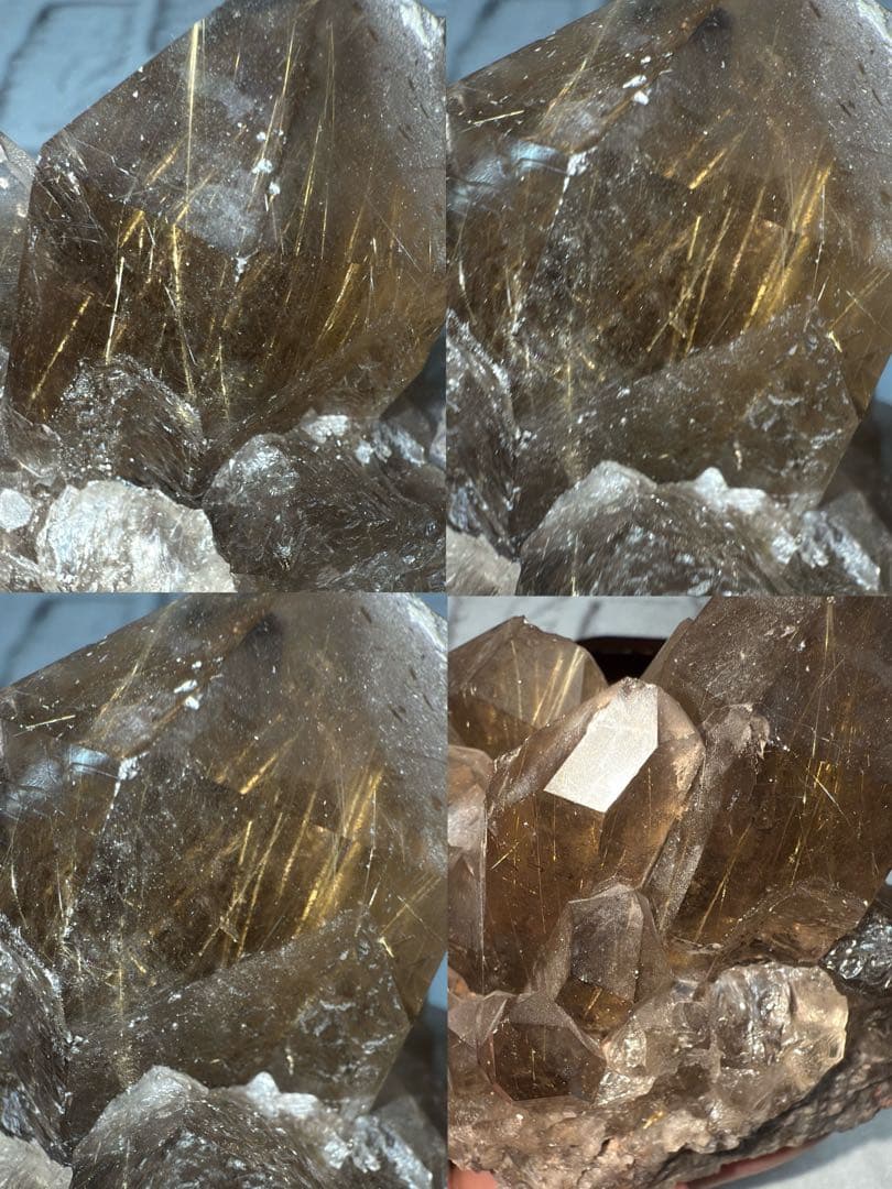 ①ブラジル産 タイチンルチルクォーツ マスター 原石クラスター 特注手彫専用台座