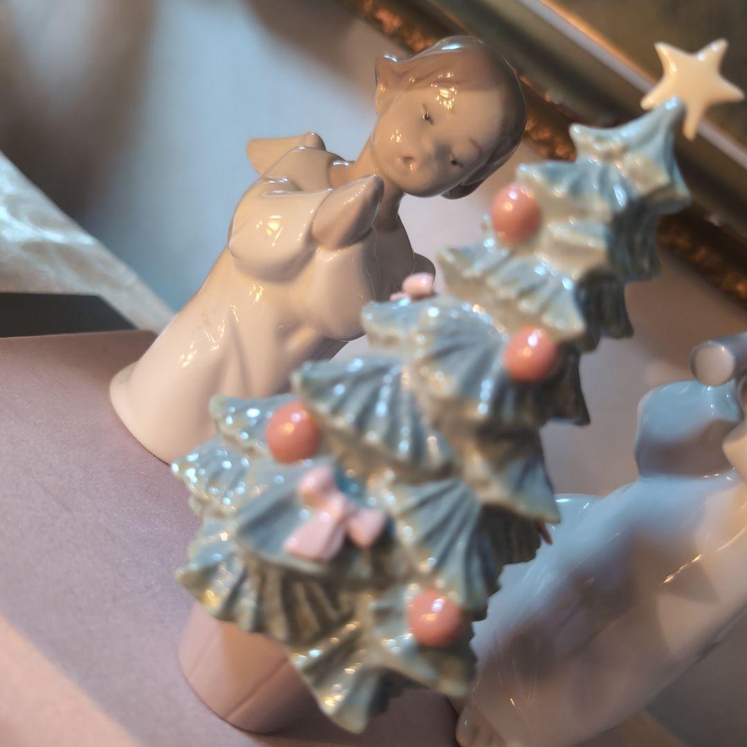 ♥リヤドロ♥天使二体・クリスマスツリー♥ガラスケース付き