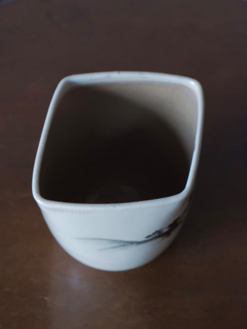 阿漕窯　水墨色絵　水指　陶磁工芸　箱付　資料付　茶道具Q2344