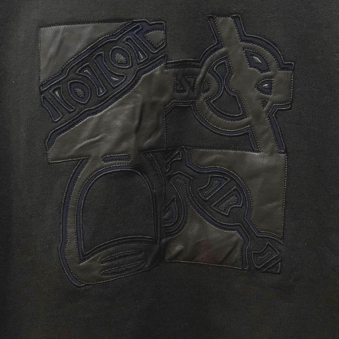 【極美品✨】HERMES スウェット メタルリー・オ・カレ レザーパッチ　黒