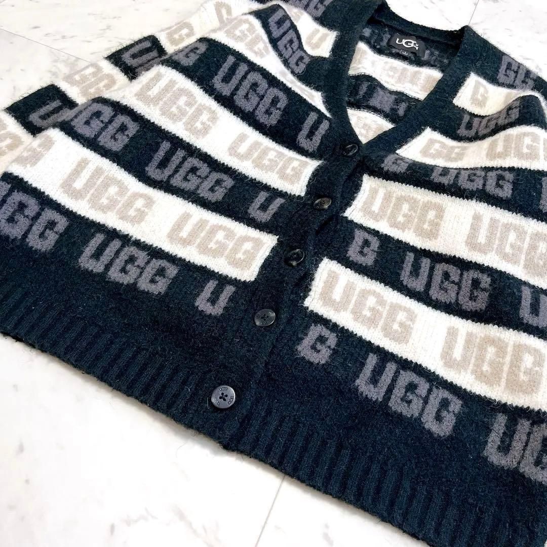希少✨UGG アグ カーディガン グラフィック ロゴ ボーダー モノトーン