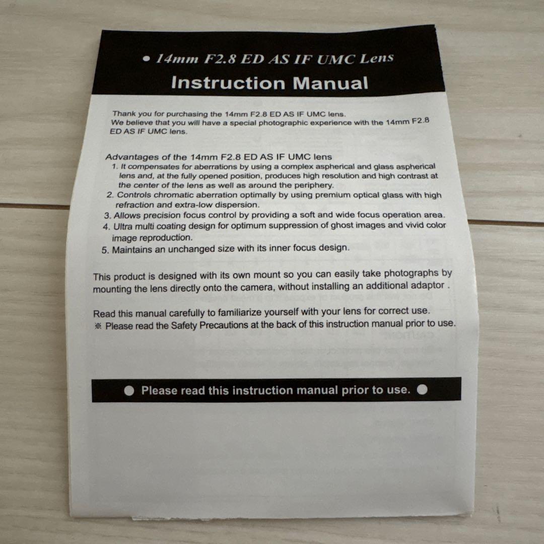 SAMYANG カメラレンズ　F2.8/14mm フルサイズ対応
