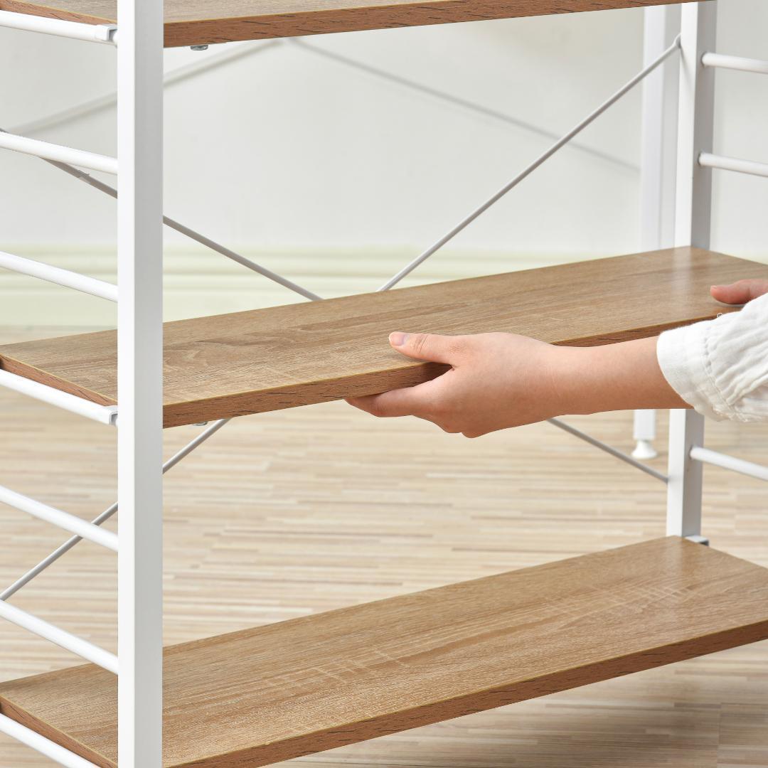 【ナチュラル】パソコンデスクキャスター付きで移動可能ラック付きデスクワークデスク