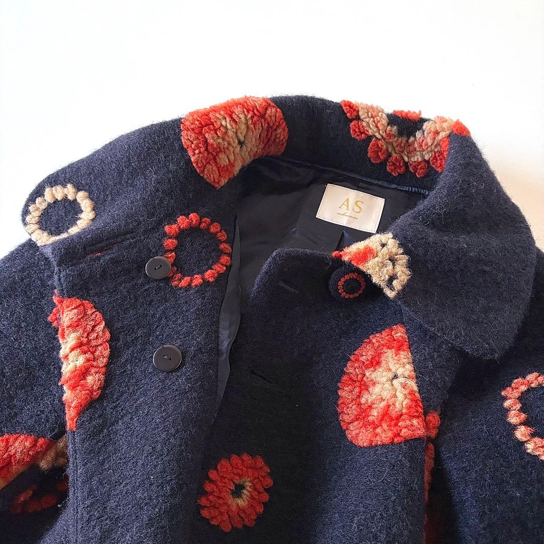 美品♡　定価4.8万円　アズノゥアズオオラカ　ウール　花柄　刺繍　コート