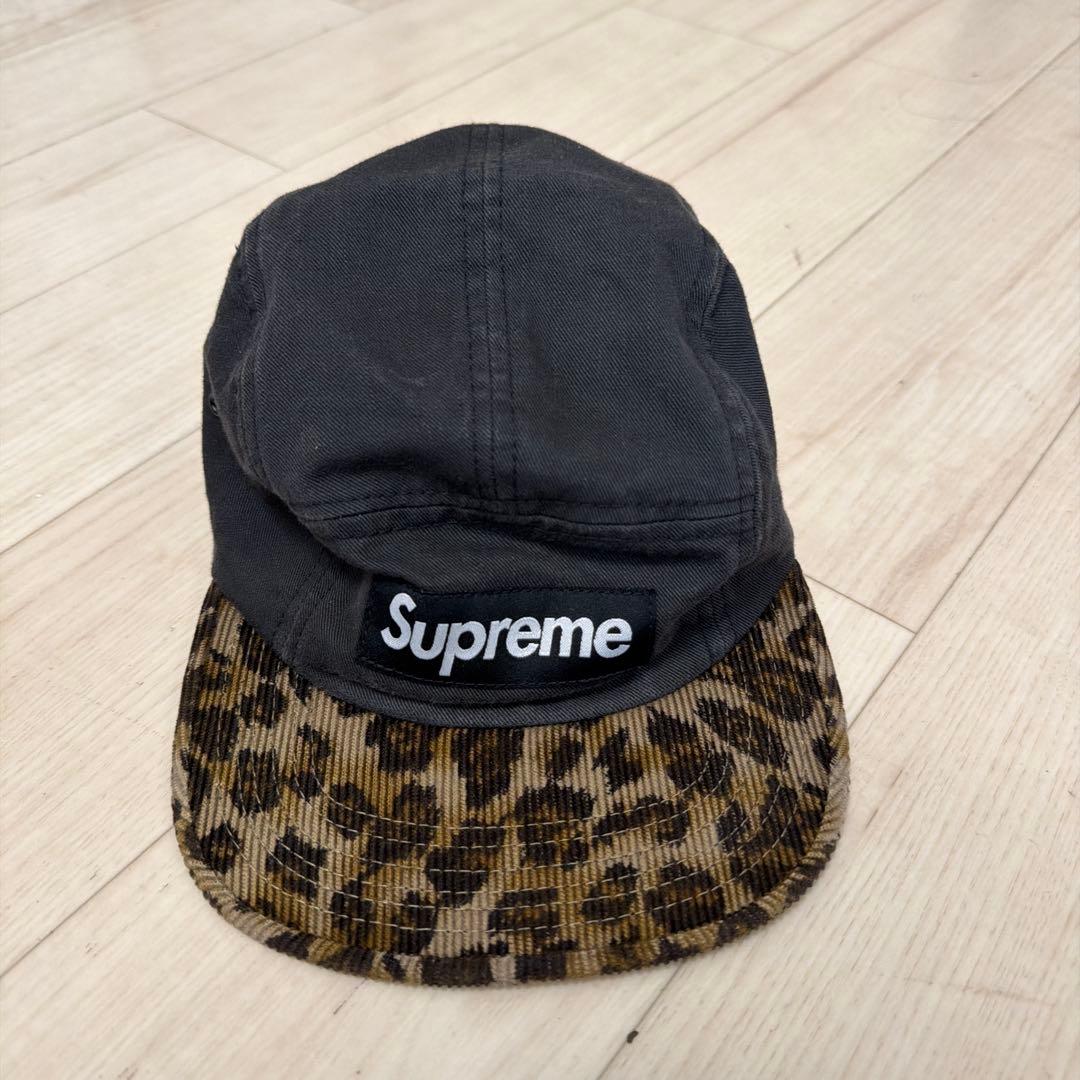 Supreme 黒 ヒョウ柄 キャップ