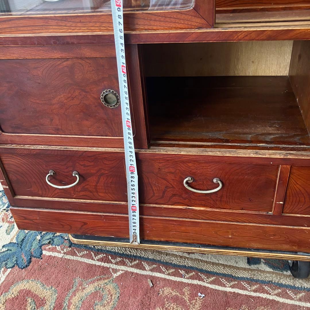 昭和レトロ 木製 茶箪笥 茶棚 ガラス戸 サイドボード 古家具 古民家 無垢材