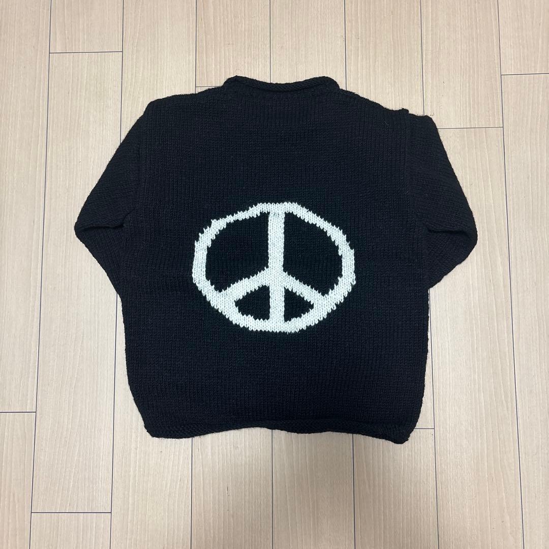 黒 ピースマーク ニットセーター エクアドルニット