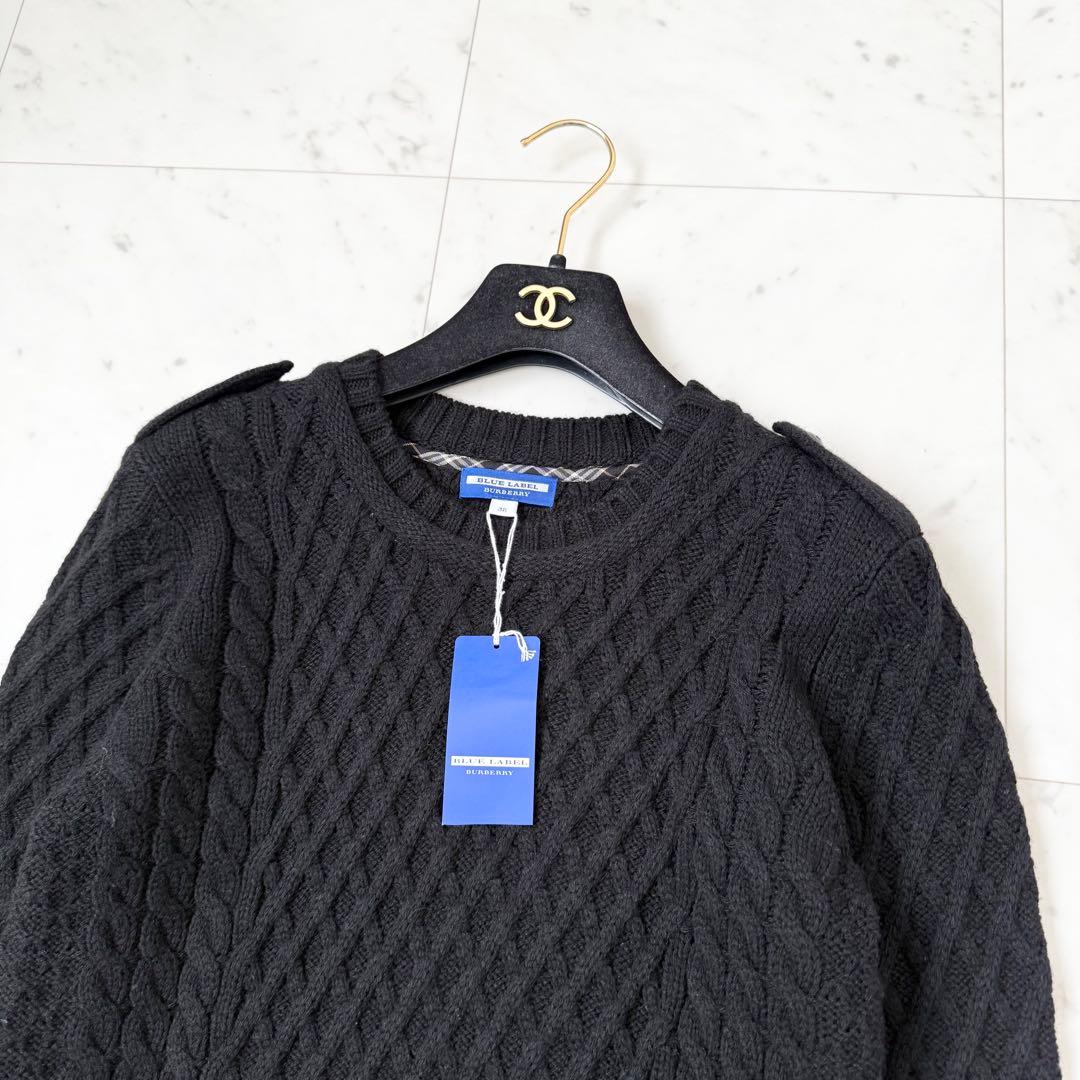 新品❤️BURBERRY BLUE LABEL ケーブルニットワンピース　黒　M