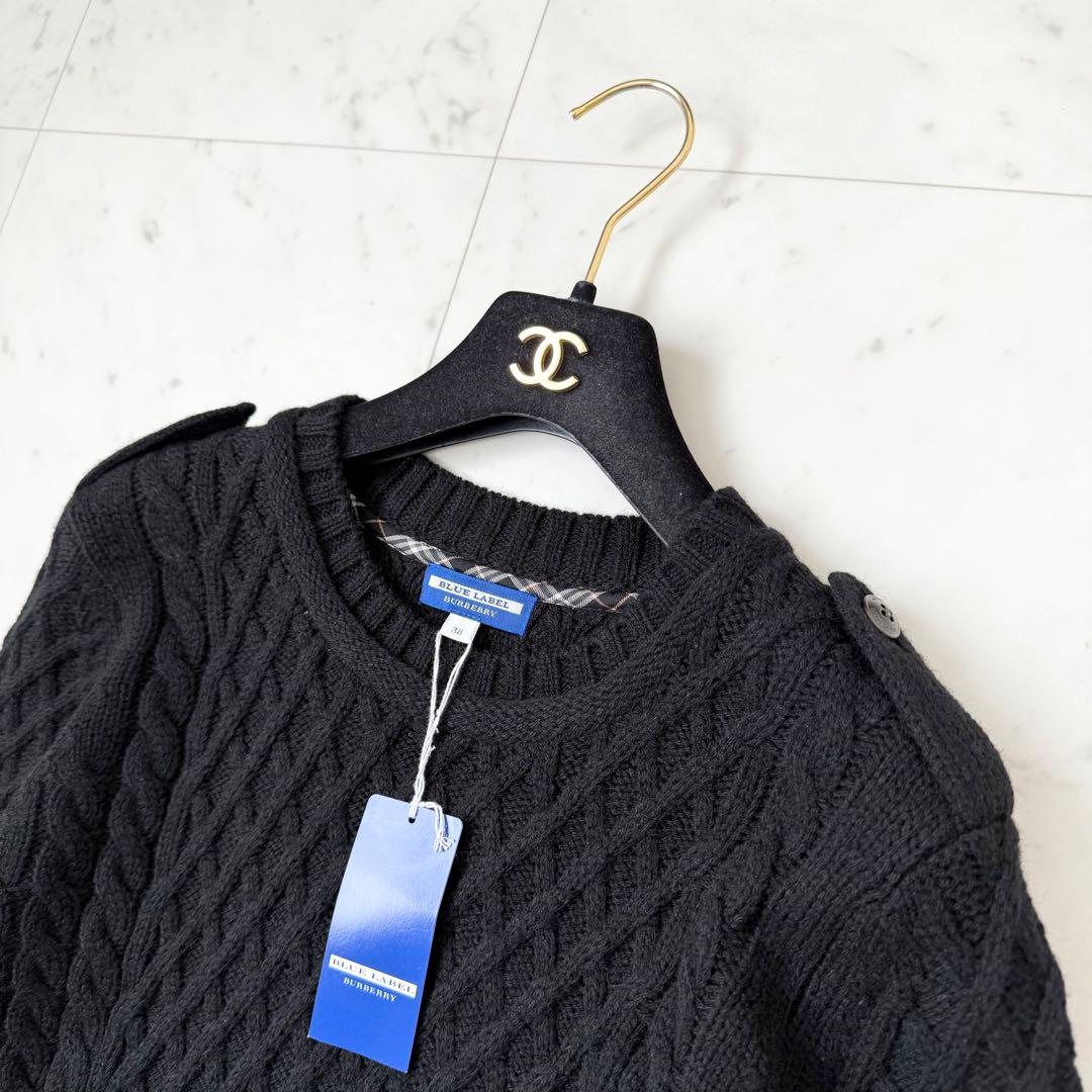 新品❤️BURBERRY BLUE LABEL ケーブルニットワンピース　黒　M