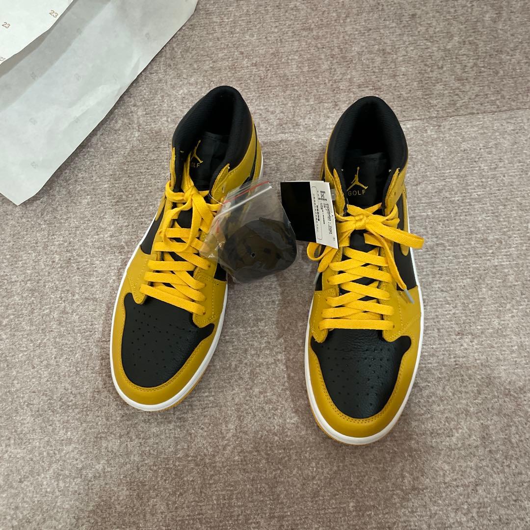 nikeエアジョーダン1ハイカットゴルフシューズ、イエロー/ブラック