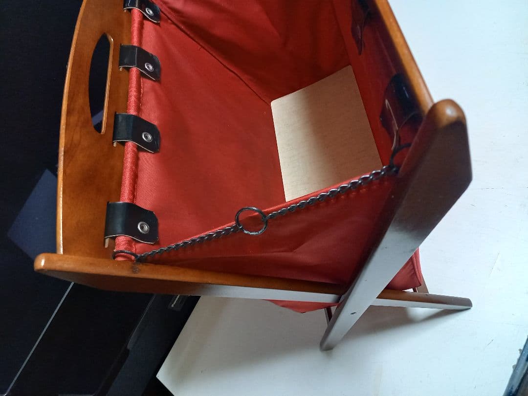 1970's　カリモク　ウッド　レッド　ファブリック　モダン　バスケット