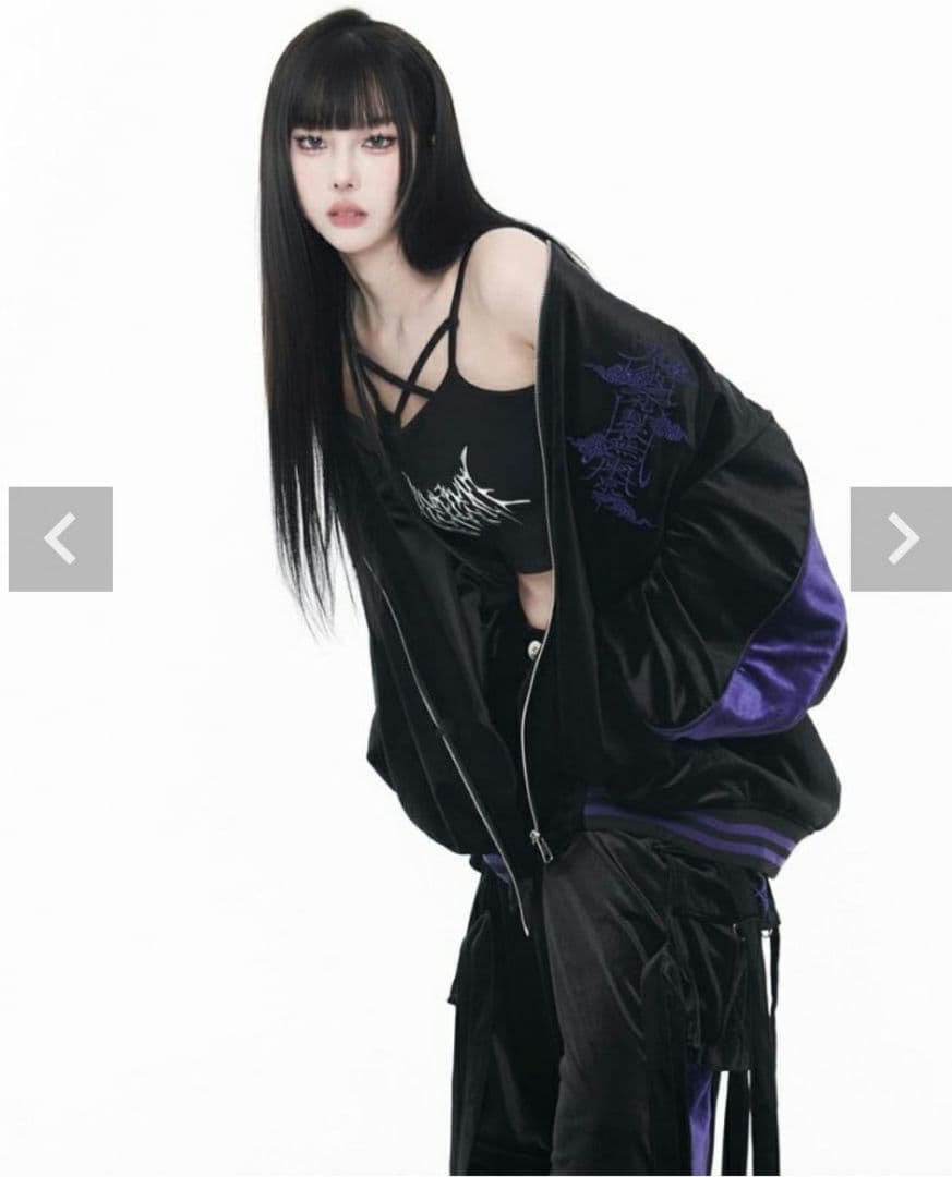 『REFLEM レフレム』ベロア刺繍スカジャン/黒x紫