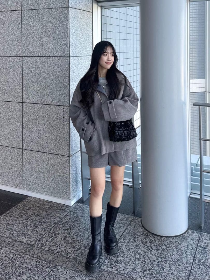 COCODEAL リブカラーウール混コート