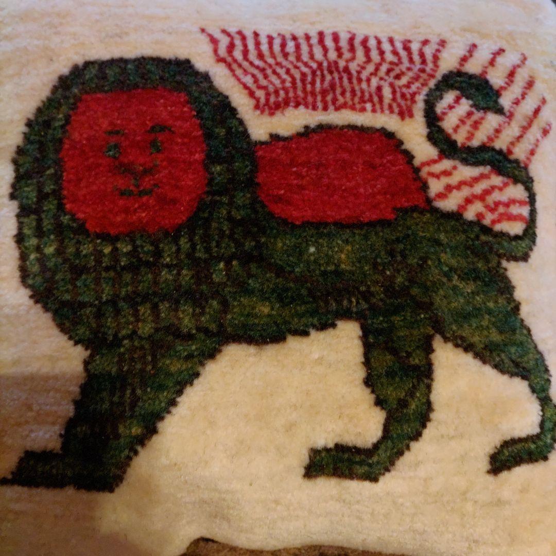 ライオンギャッベクッション 手織り イラン シラーズ 草木染