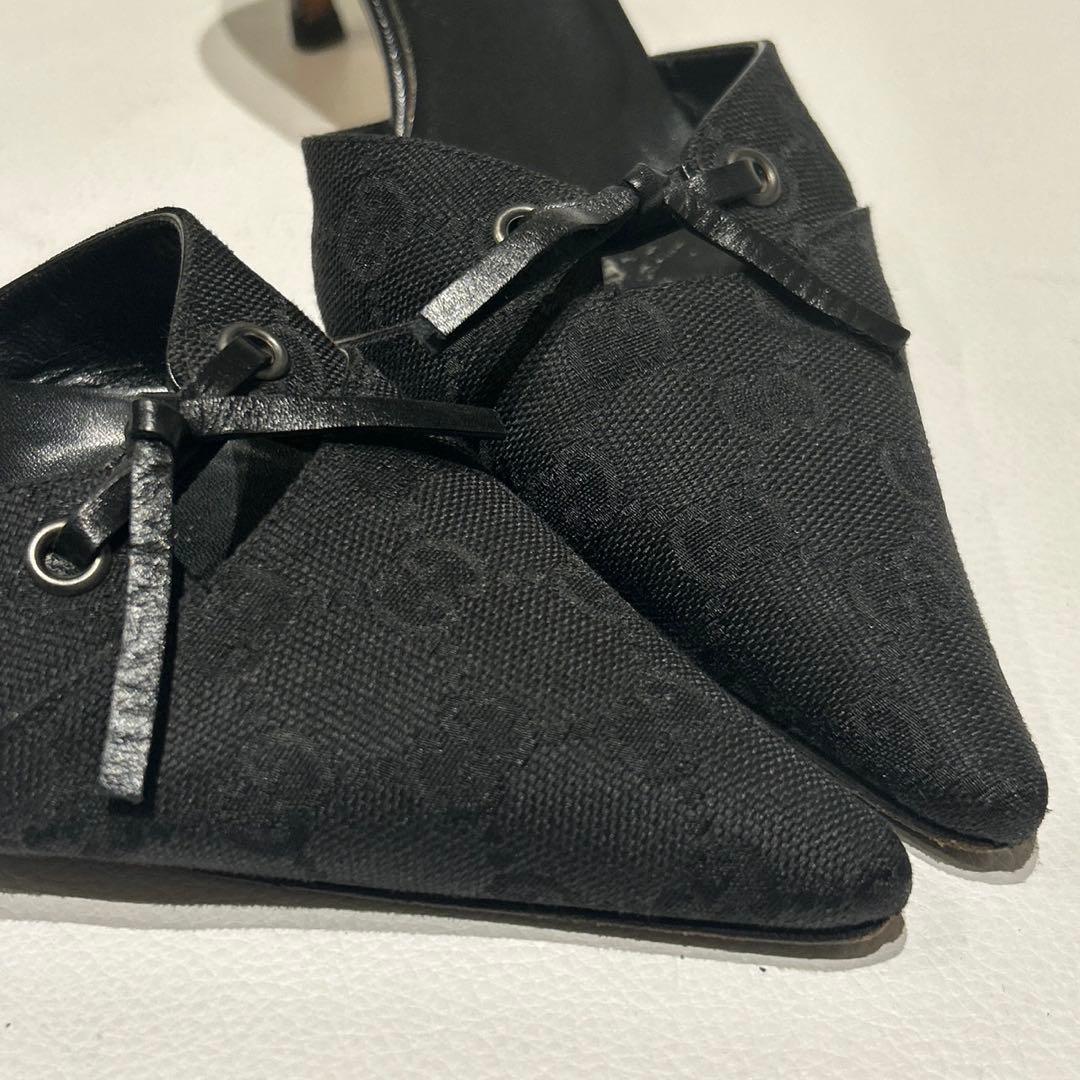 GUCCI グッチ GGキャンバス ミュール ブラック 39 リボン
