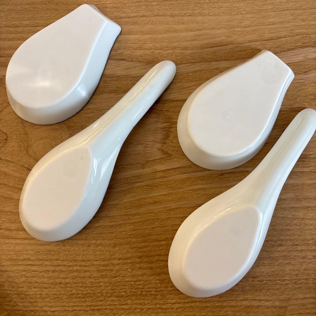 空萌工房★波佐見焼★ウサギと花のデザイン 陶器製レンゲ 4個セット